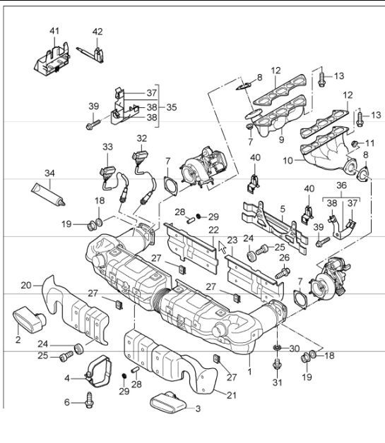 Diagram 202-00 Porsche 992.1  Carrera 2S / GTS 3.0L 2019-24 Système de carburant, système d'échappement
