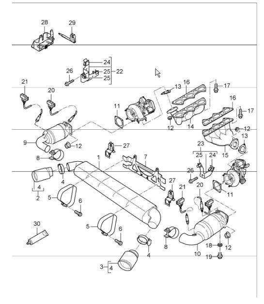 Diagram 202-02 Porsche Cayman S 718 2.5L PDK (350 Bhp) Fuel System, Exhaust System