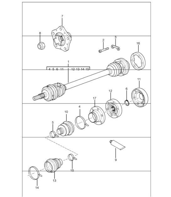 Diagram 501-05 Porsche 997 MK1 Carrera 2 3.6L 2005-08 后轴