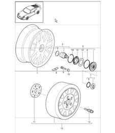 central locking for 997.1 TURBO I422 (Turbo wheel, 19', central lock) 2007-09