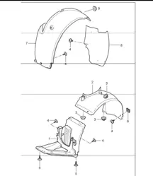 linings wheel housing 997.1 TURBO 2007-09