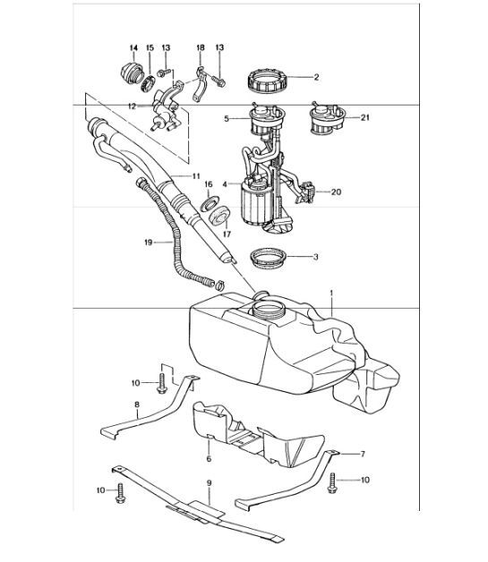 Diagram 201-00 Porsche 997 MK1 GT3 / GT3 RS 2007-09 Fuel System, Exhaust System