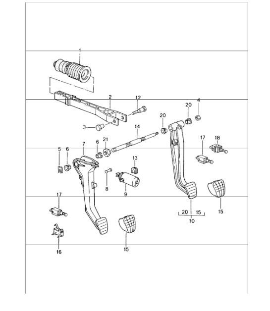 Diagram 702-00 Porsche 991 (911) MK1 2012-2016 Handhebelsystem, Pedalgruppe 