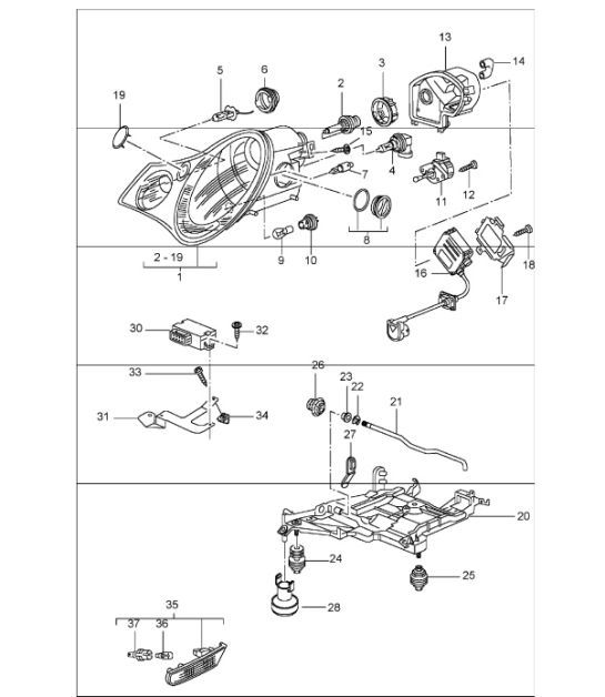 Diagram 905-03 Porsche Boxster 986/987/981 (1997-2016) Elektrische apparatuur
