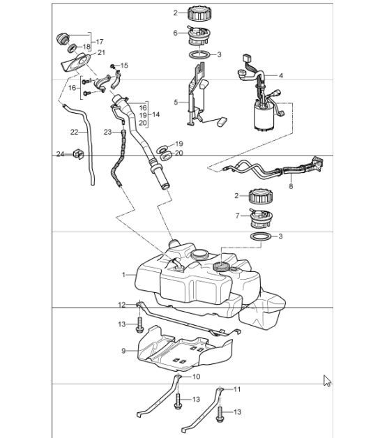 Diagram 201-01 Porsche Cayman 718 2.0L PDK (300 Bhp) Sistema di alimentazione, sistema di scarico