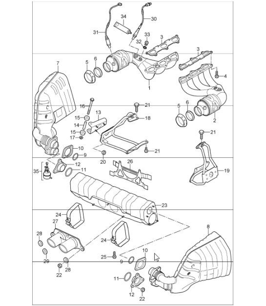 Diagram 202-00 Porsche Macan (95B) MK1 (2014-2018) Sistema di alimentazione, sistema di scarico