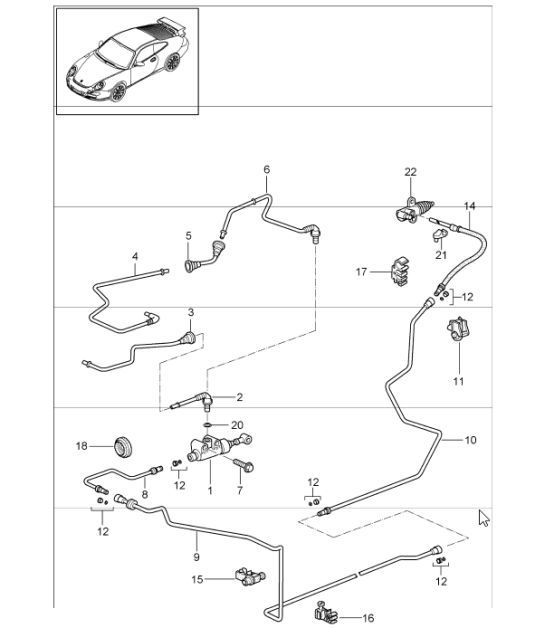 Diagram 702-09 Porsche 911 & 912 (1965-1989) Handhebelsystem, Pedalgruppe 