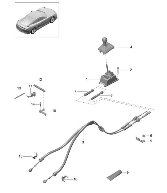 Diagram 701-000 Porsche Macan (95B) MK1 (2014-2018) Système de levier manuel, groupe de pédales 