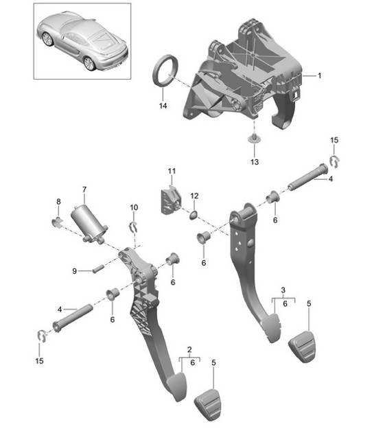 Diagram 702-000 Porsche Cayman 718C (982C) 2017>> Hand Lever System, Pedal Cluster 