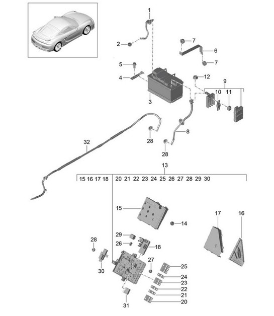 Diagram 902-006 Porsche Cayman 718 2.0L PDK (300 Bhp) Materiale elettrico