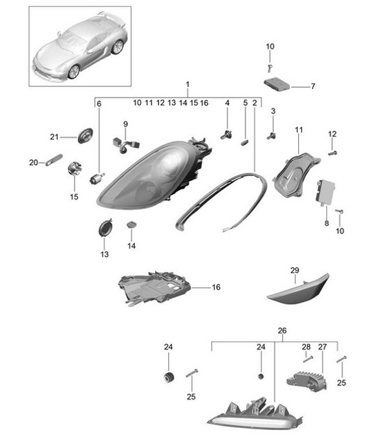 Diagram 905-002 Porsche Cayman 987C / 981C (2005-2016) Équipement électrique