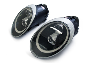 Lampe frontale à double projecteur halogène + lumière Aurora, lentille noire. Porsche 997 05-08 LENTILLE NOIRE RHD