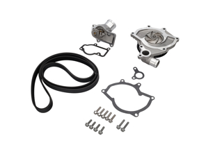 Wasserpumpensatz mit Riemen und Thermostat. Porsche Boxster 986 / 996 mit Klimaanlage (ohne Turbo) - 99610601155, 996.106.11.55, 99610601156, 99610601157, 99610215166, 99610632650, 99610601360, 99610601151, 99610601153, 99610601154, 99610601361