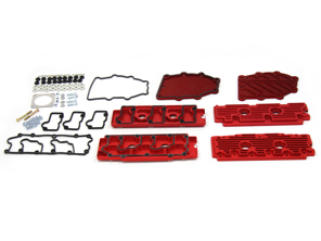 Nockenwellen- und Kettengehäusedeckelsatz aus rotem Aluminium. Porsche 964 - 96410510701, 96410510801, 96410511601, 96410511602, 96410511603, 96410511604, 96410511605, 96410511606, 96410590200, 96410511503