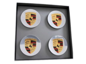 Radkappen mit farbigem Wappen für Porsche 718 Boxster / Cayman (4er Set) - 00004460508, 99104460023, 00004460708