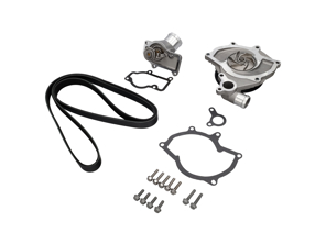 Kit pompe à eau avec courroie et thermostat. Porsche Boxster 986 / 996 sans climatisation (non turbo) - 99610601155, 996.106.11.55, 99610601156, 99610601157, 99610215165, 99610632650, 99610601360, 99610601151, 99610601153, 99610601154, 99610601361