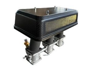 Caches de filtre à air en fibre de carbone avec maille en laiton, paire. Porsche 911 Carbs/Weber/ITB