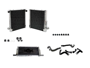 Radiateur en aluminium pour liquide de refroidissement et durites (lot de 3). Porsche 981 Boxster Spyder / 981 Cayman GT4 - 99110613103, 99110613203, 99110613801, 99110613802 - 7067, 7066, 7068