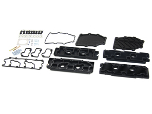 Nockenwellen- und Kettengehäusedeckel-Set aus schwarzem Aluminium. Porsche 964 - 96410510701, 96410510801, 96410511601, 96410511602, 96410511603, 96410511604, 96410511605, 96410511606, 96410590200, 96410511503