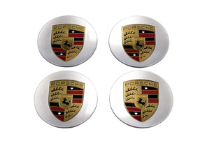 Set coprimozzi ruota (4 pz.) Concavi con stemma Porsche colorato, in cromo brillante - 00004460703, 00004460503, 97004460014