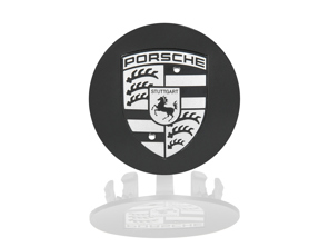 Copa de rueda con logotipo de Porsche Crest monocromático, negro mate. Porsche 955 / 957 Cayena - 9P1601147JE1