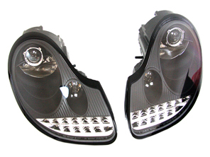 Faro con lampadine a LED NERO. Porsche 996 / Boxster 986 con guida a sinistra - 99663115701, 99663115801, 98663113117, 98663113217, 99663116301, 99663116401 - DP204-B