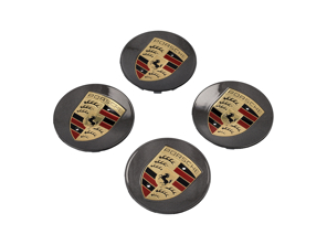 Copriruota in grigio con stemma colorato per Porsche 911 / Cayenne / Panamera / Boxster / Cayman (Set di 4) - 00004460705, 97004460012, 00004460604