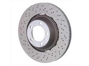 Brake disc rotor Rear, Light Weight drilled-dimpled, 380x30mm. Porsche 991 Turbo - 99135240700, 99135240800, 99135240803, 99135240703 - PRL49917, PRR49918