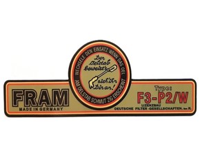 Adesivo motore Fram Contenitore filtro olio F3-P2/W. Porsche 356 - 64470101200 - 356234-18