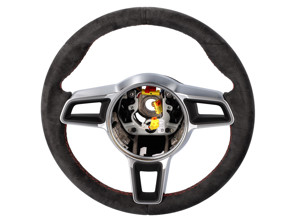 Lenkrad Schwarzes Alcantara / Indischrot. Porsche Cayman GT4 - 9P1419091AHRAH, 9P1419091FSRAH
