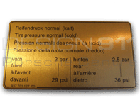 Adesivo Pressione dei pneumatici. Porsche 911 84-89 / 924 / 944 - 93770112700