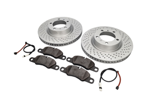 FRONT Brake Pads and Brake Disc Package. Porsche 981 - 98135140101, 98135140201, 98135193904, 99160916500, 99735140101ABS, 99735140201ABS, 98135193904BRE, 99735140101, 99735140201, 18410, 18411, 99735193809, 98135193900, 37782, P65018, 99735193806, 24459, 99160916100, 1697301100