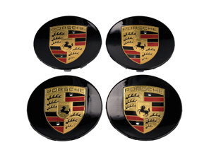 Radkappen Schwarz (hochglänzend) mit farbigem Porsche Wappen. Porsche 992 / Panamera - 00004460733