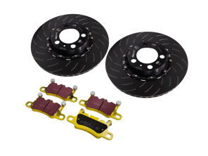 EBC Racing tweedelig zwevende remschijf achter en yellowstuff remblokset. Porsche 991 GT3 - P2DK044Y, 99135240780, 99135240880, 99135294883 - DP42207R, SG2F013
