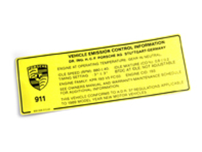 Pegatina, especificación del motor. Porsche 911 Carrera 89 (AUS) - 93000651345