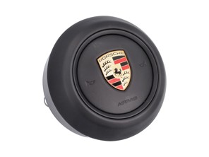 Black leather airbag unit for steering wheel. Porsche 992.1  Carrera - 992880201MTRP, 992880201HTRP