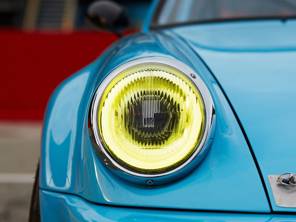 LED headlamp set with yellow reflector and fluted lens RHD. Porsche 911 / 964 - 91163111202, 91163102300, 91163111200
