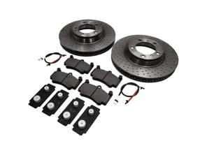 Brake Disc Package with Sport BREMBO Brake Pads Porsche 997 C2S 3.8L - 9963514XX04BRE, 99635141004, 99635140904BRE, 99635140904, 07B31416, 99661236501, 99635108901, 99635140903, 99635141003, 09C87711, 9P1615301A, 9P1615302A, 23139, 23330, 99635194912, 99661236500