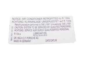 Sticker Air Conditioning R134a Conversion. Porsche 911 / 964 / 944 / 928 - 96470114102 - PAKK2