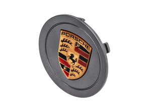 Guarnizione coprimozzo grigia con stemma in oro per Porsche - 993361303106B4, 993.361.303.10.6B4