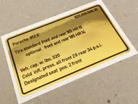 Adesivo pressione pneumatici. Porsche 912E (1976 – 1977) USA - 92300650600