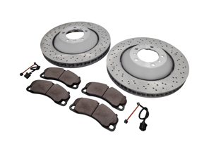 Pastiglie freno anteriori e pacchetto disco freno. Porsche Cayman 981 GT4 ABS - 98135140580, 98135140581, 98135140680, 98135140681, 99135194704, 99160918180