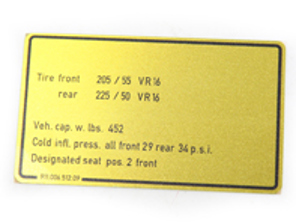 Tyre pressure decal. Porsche 911 Turbo (1976-77) USA - 91100651209