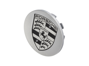 Copriruota Argento con stemma nero, Concavo. Porsche 95B Macan - 95B60115088Z