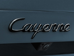 'Cayenne' rear lid badge, in Black (high-gloss). Porsche 9YA Cayenne E-Hybrid - 9Y004487004041, 9Y004487004