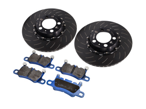 Disco de freno trasero flotante de dos piezas EBC Racing y kit de pastillas bluestuff. Porsche 991 GT3 - P2DK044B, 99135240780, 99135240880, 99135294883 - DP52207NDX, SG2F013