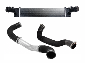 Charge oil cooler and pipes. Porsche 971.1 Panamera 3.0L V6 2018-2021 - 971145805F, 971145805D, 971145805B, 971145708BE, 971145708AF, 971145708BH, 971145708AP, 971145708AK