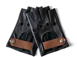 Guanti da guida classici senza dita in pelle neri. Cambio corto - 6013930681601, 6013929867818, 6013929814812