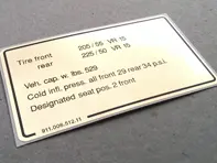 Adesivo pressione pneumatici. Porsche 911 (1978 – 1980) USA - 91100651211