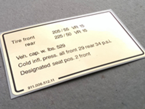 Adesivo pressione pneumatici. Porsche 911 (1978 – 1980) USA - 91100651211